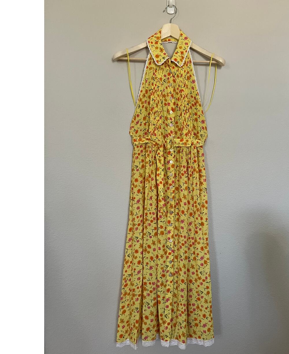 FREE PEOPLE Slice Of Life Halter Midi Dress $148 X-SMALL Yellow Floral NWT